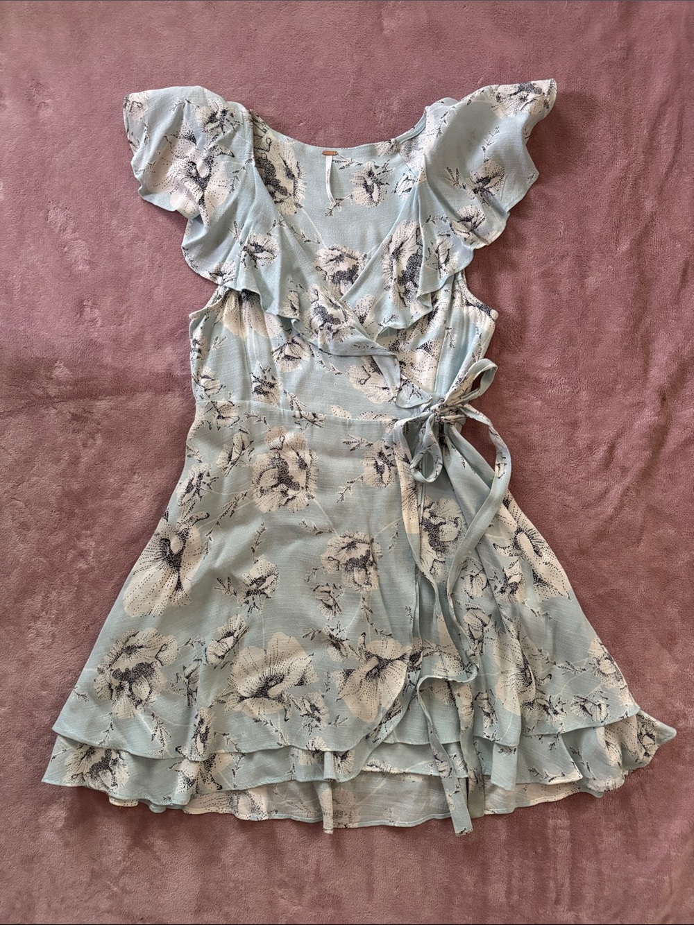 Free People French Quarter mint blue floral wrap dress